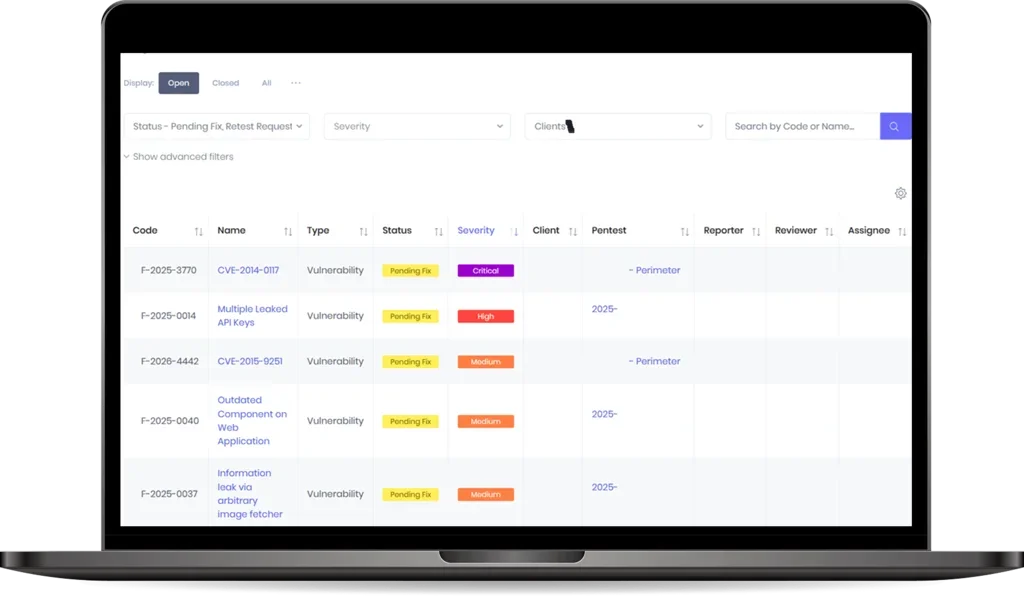 PtaaS platform screenshot